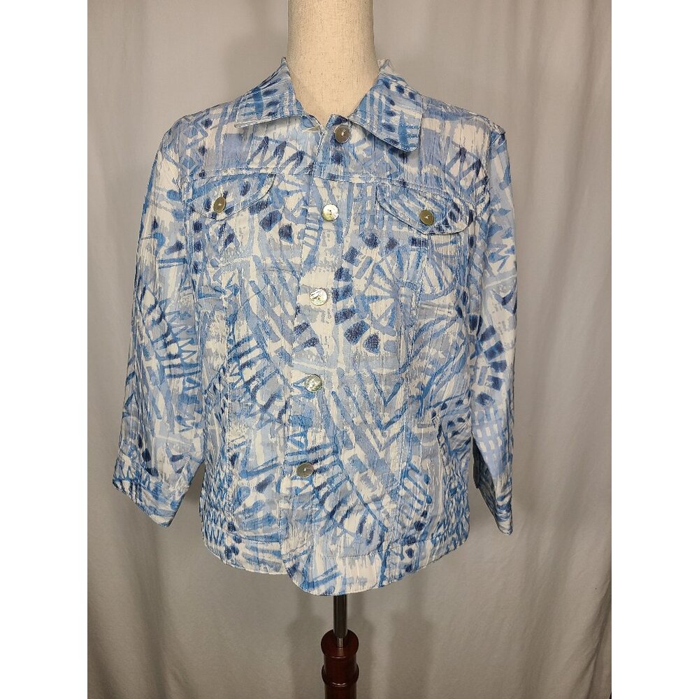 Ruby Rd Long Sleeves Womens Top Shirt Blouse Blue Patern Size 14 A028